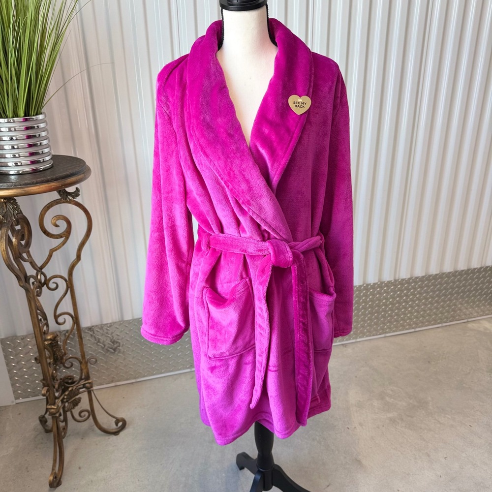 Juicy Couture Robe Womens 1X Pink New Sequin Logo Plush Shawl Collar Star Fruit